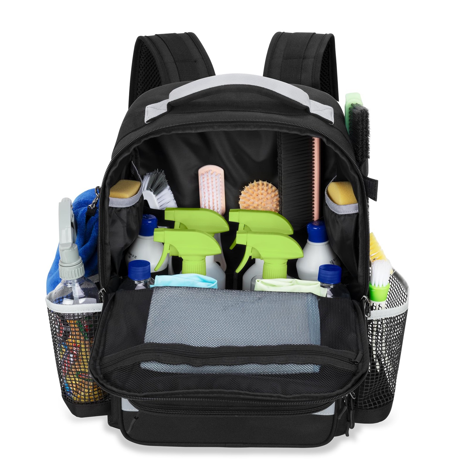 Cleaning Backpack with Bottom Plate & Waterproof Medium, Black