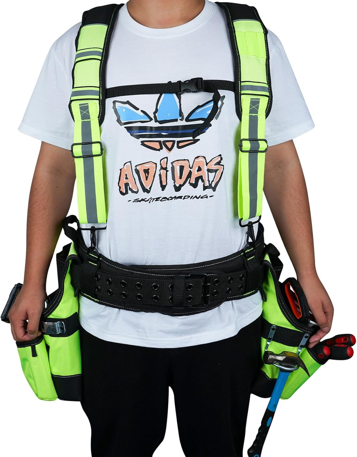 Reflective Safety Tool Belt with Suspenders Tool Bag Supenders Framers Comb Apro
