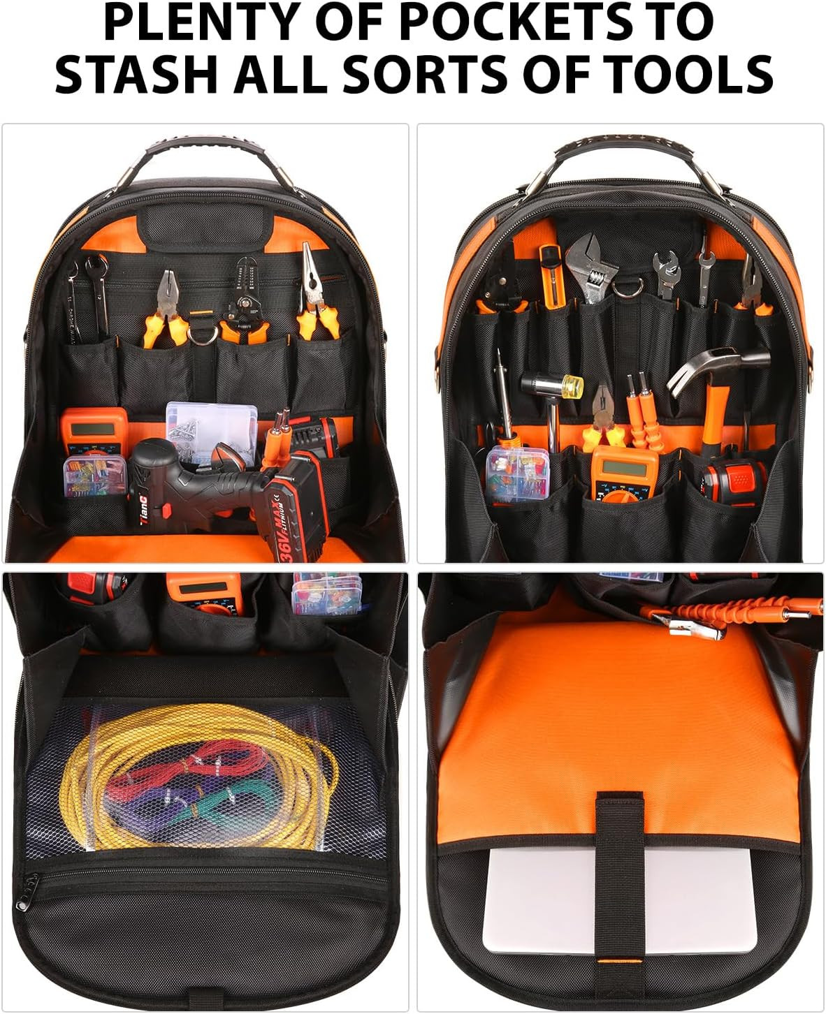 Heavy Duty Tool Backpack with Organizer & Laptop Compartment for Professionals