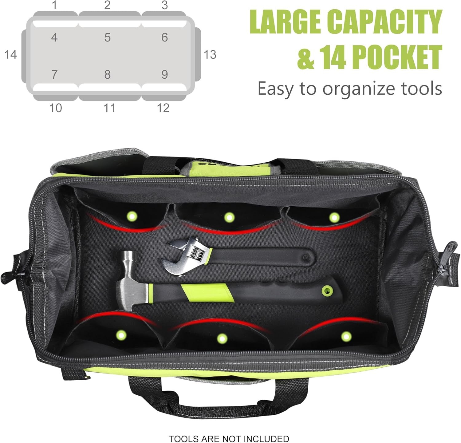 FASTPRO 2-Piece Tool bags, 13-inch & 16-inch Wide Mouth Tool Storage Bags