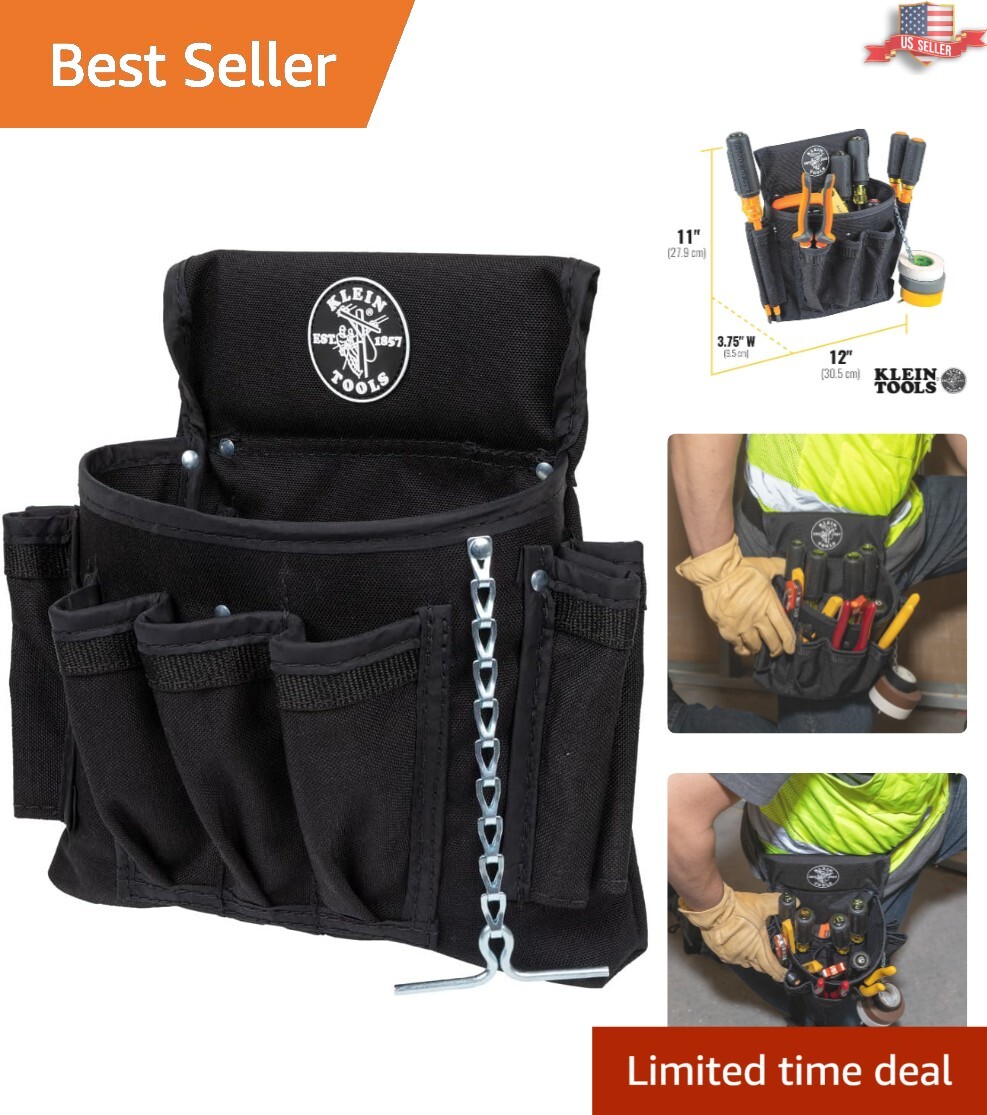 Lightweight 18-Pocket Tool Pouch with Rivet Reinforced Stitching – Black