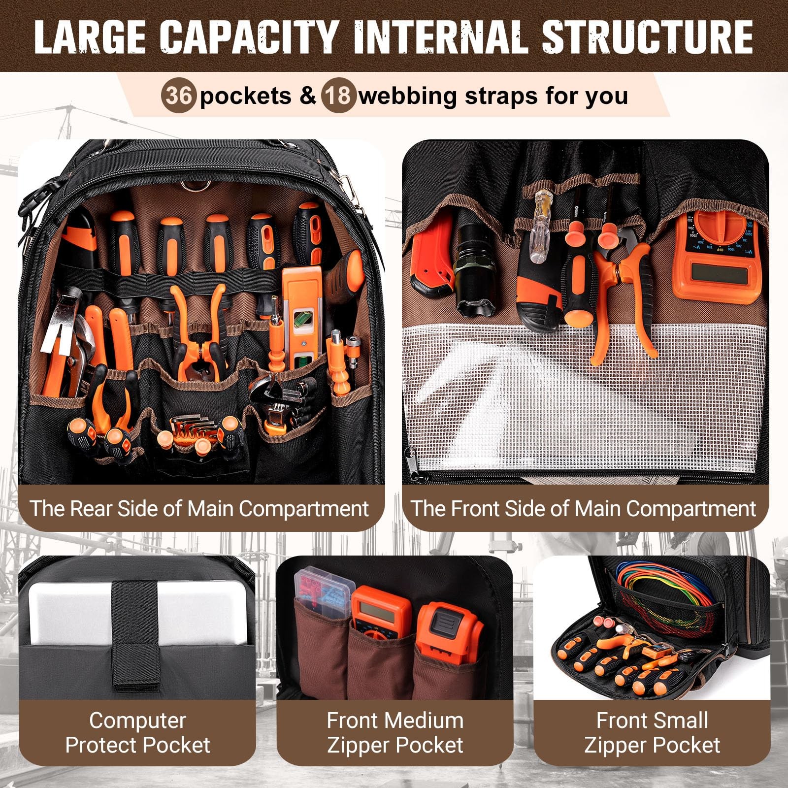 Tool Backpack Heavy Duty, Tool Bag Backpack with Laptop Compartment & Molded …
