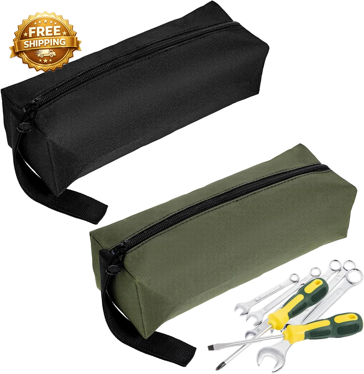 2 Pack Canvas Tool Pouch with Zipper Tool Pouch Bag Multi-Purpose Small Zipper