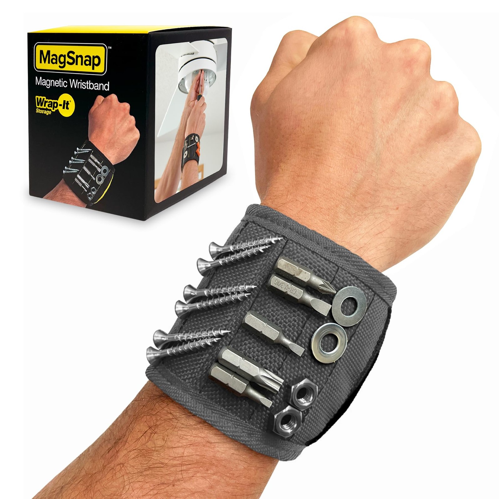 MagSnap Magnetic Wristband by Wrap-It Storage – One Size, Graphite Gray