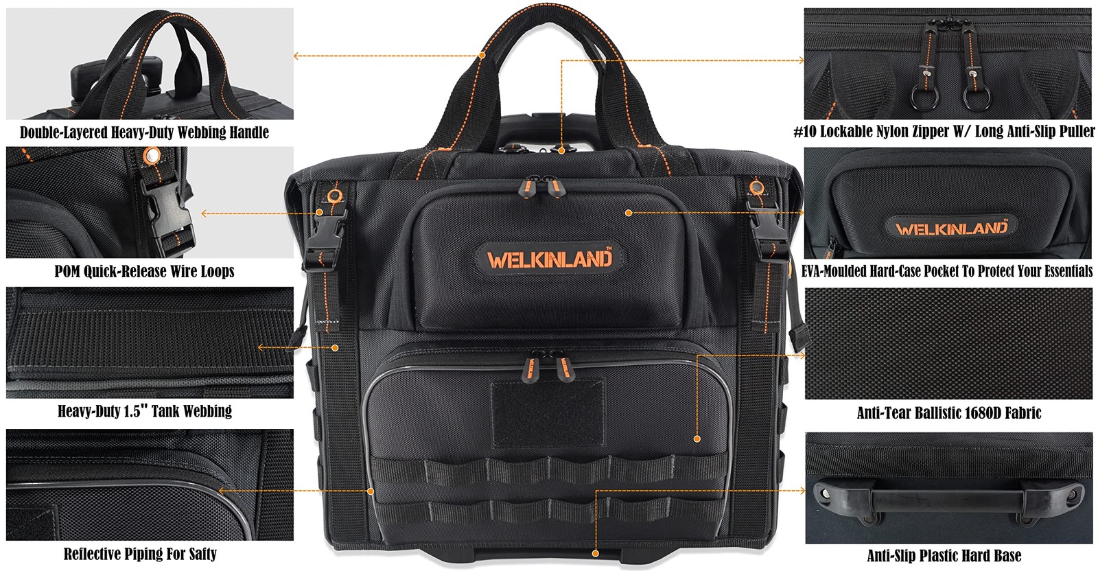 Welkinland 46Pockets-26 Rolling Tool Bag Tools Bag Wheels Rolling Tote Bag Tool