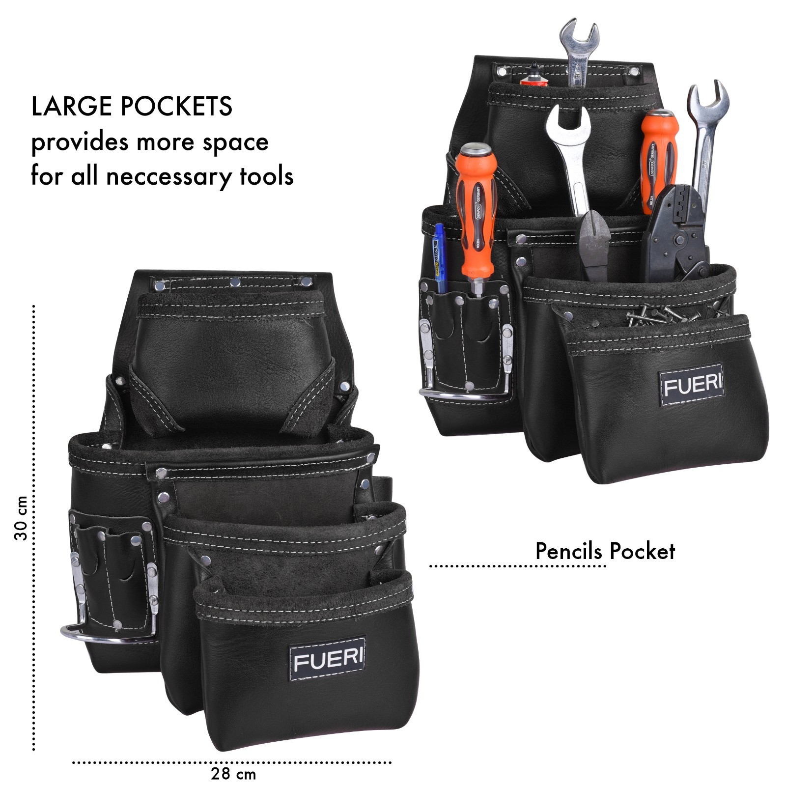 Leather Tool Belt With Suspenders Adjustable Padded Carpenter Tool Pouch Bag