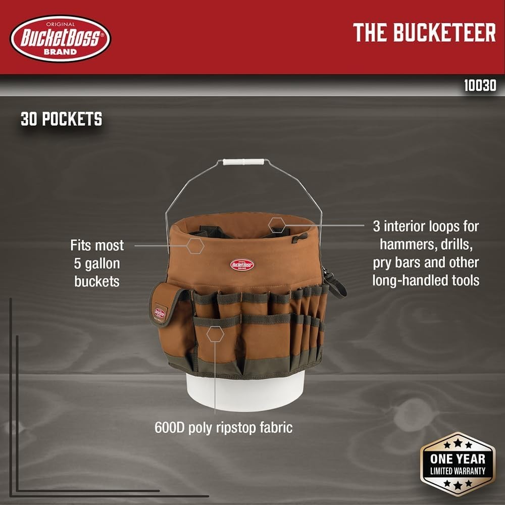 Round Portable Tool Organizer in Brown with 33 Compartments Fits 5 Gallon Bucket