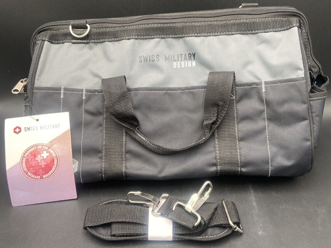 Swiss Military Multi Pocket Tool Satchel Large Black 16″ Bag Gray Heavy Duty NEW