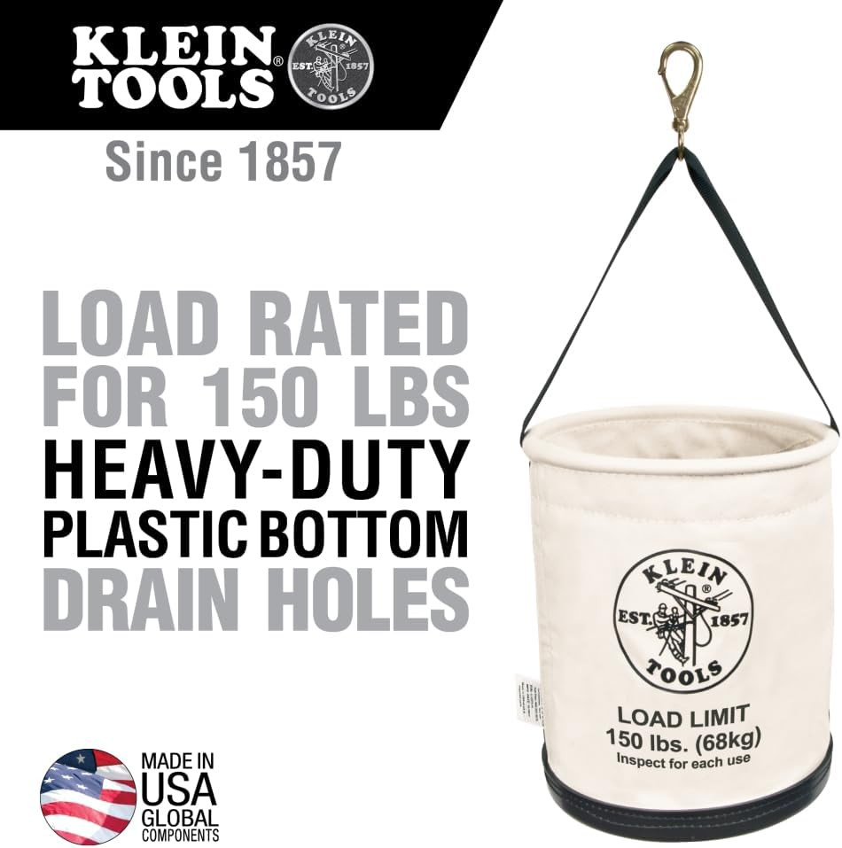 5109SLR Canvas Bucket, All-Purpose Tool Bucket with Plastic Bottom with Drain Ho