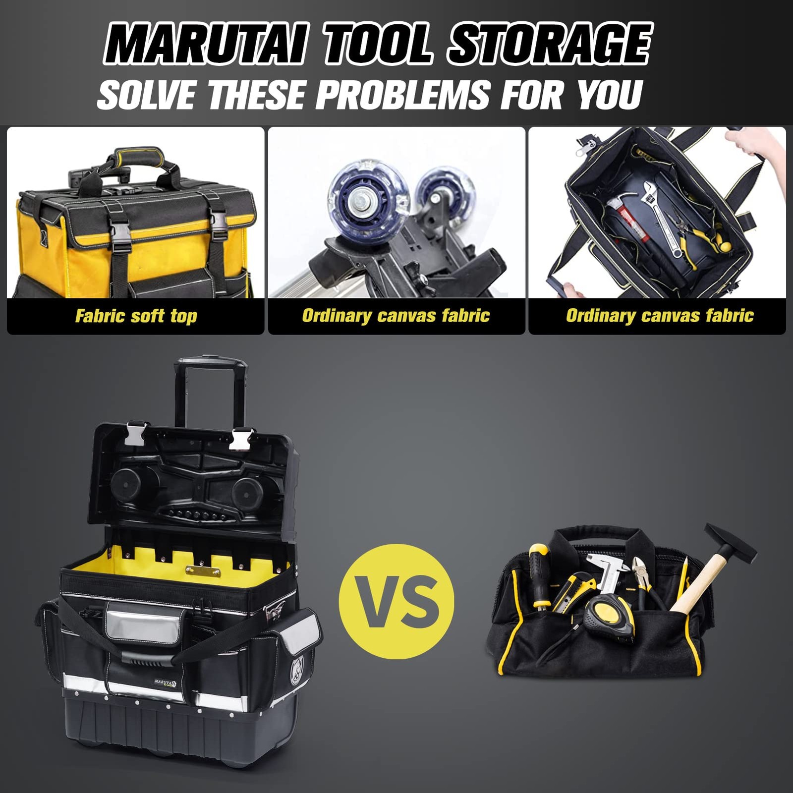 MARUTAI 18” Rolling Tool Bag with Wheels, Bags Organizer, black/silver