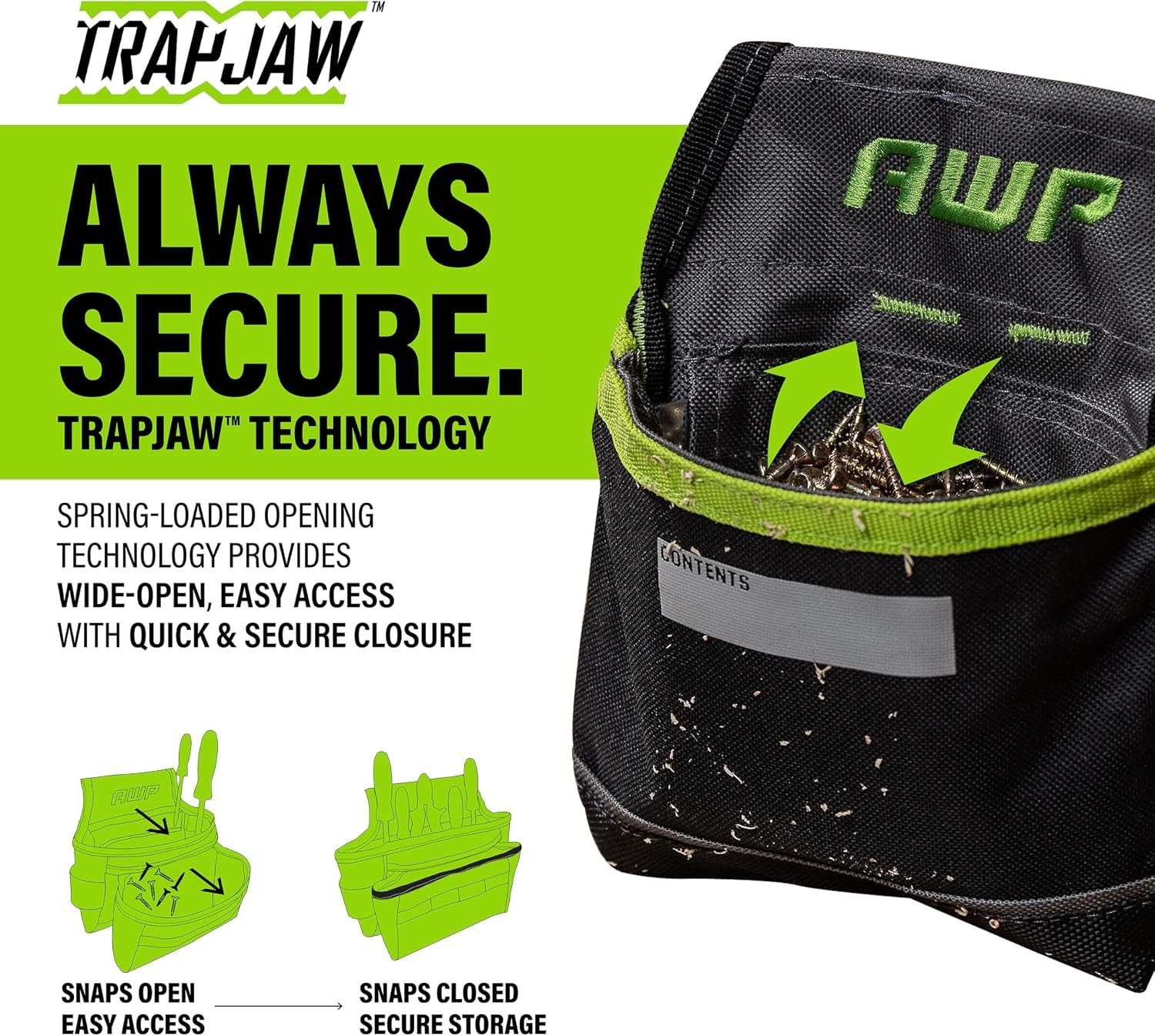 TrapJaw Clip-On Fastener Tool Pouch, Spring-Loaded Utility Bag, 1 Pack