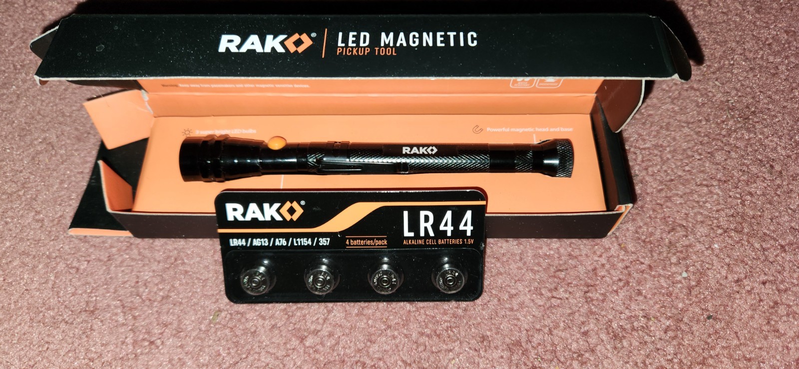 Rako Magnetic Pickup Tool With Telescoping Light With Flexible Head. 3 Led Bulbs