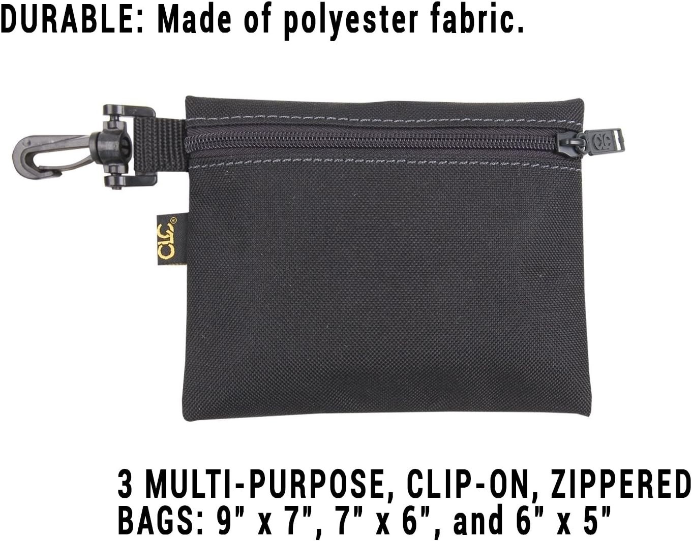 Durable Zippered Clip-on Poly Bags – Set of 3 for Easy Tool Organization