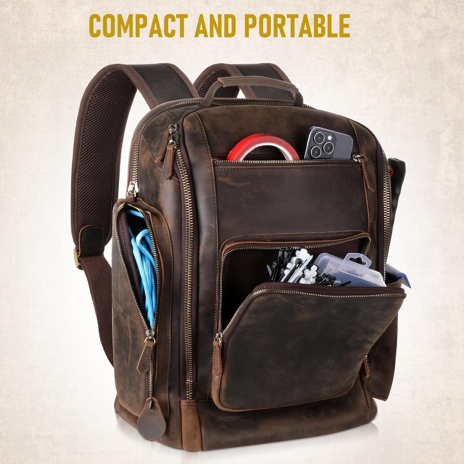 Premium Leather Tool Backpack for Mechanics & Woodworkers – Heavy Duty Design