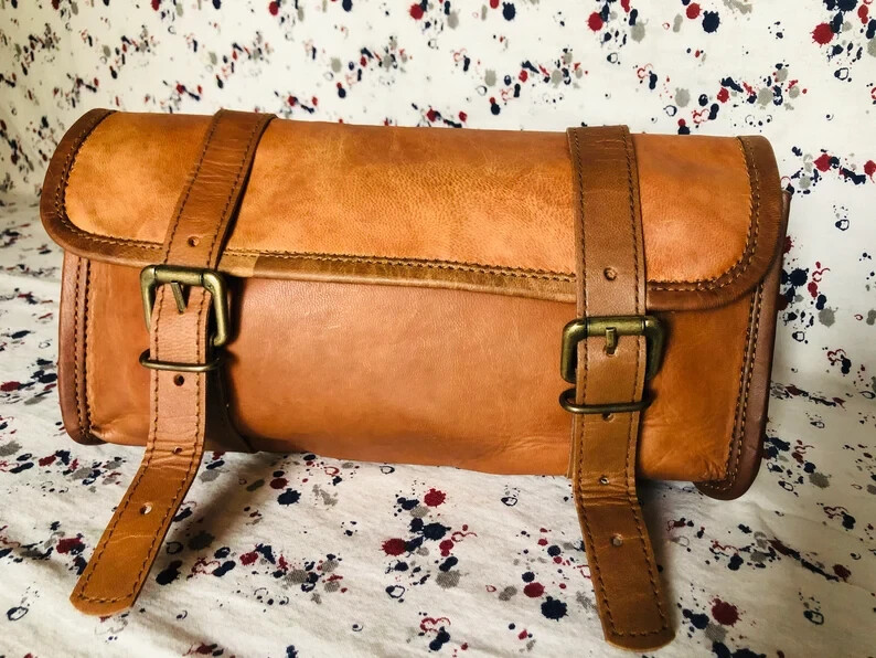Bag Genuine Leather Vintage Motorcycle Strap Buckle Closure Tool Goat Brown Best