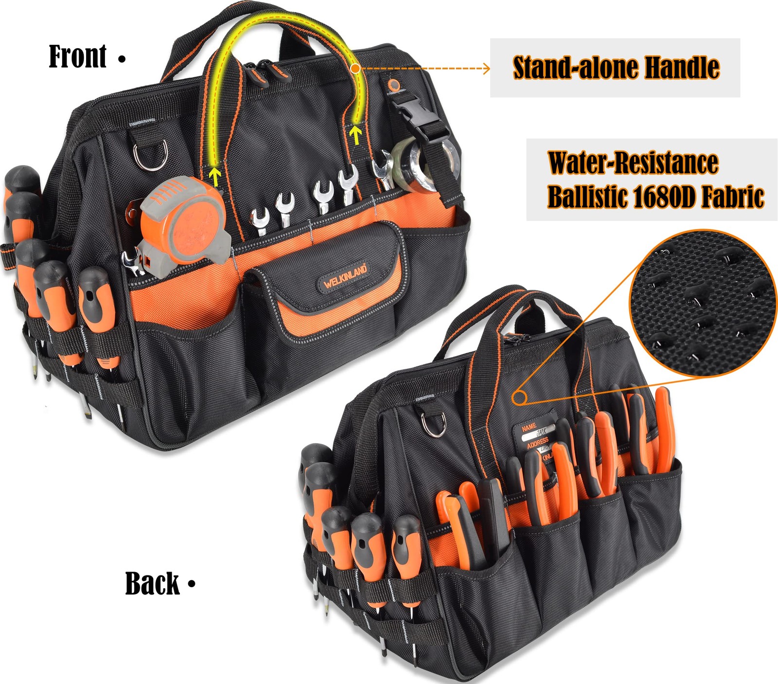 16 Inch 34-Pocket Heavy Duty Open Top Electrician Tool Bag Organizer