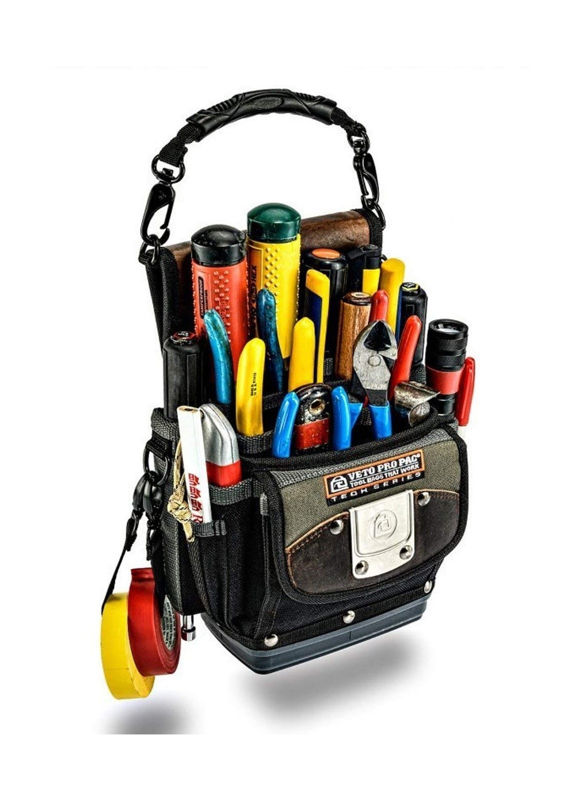 Tool Pouch with Hard Plastic Base, Multiple Pockets for Contractors
