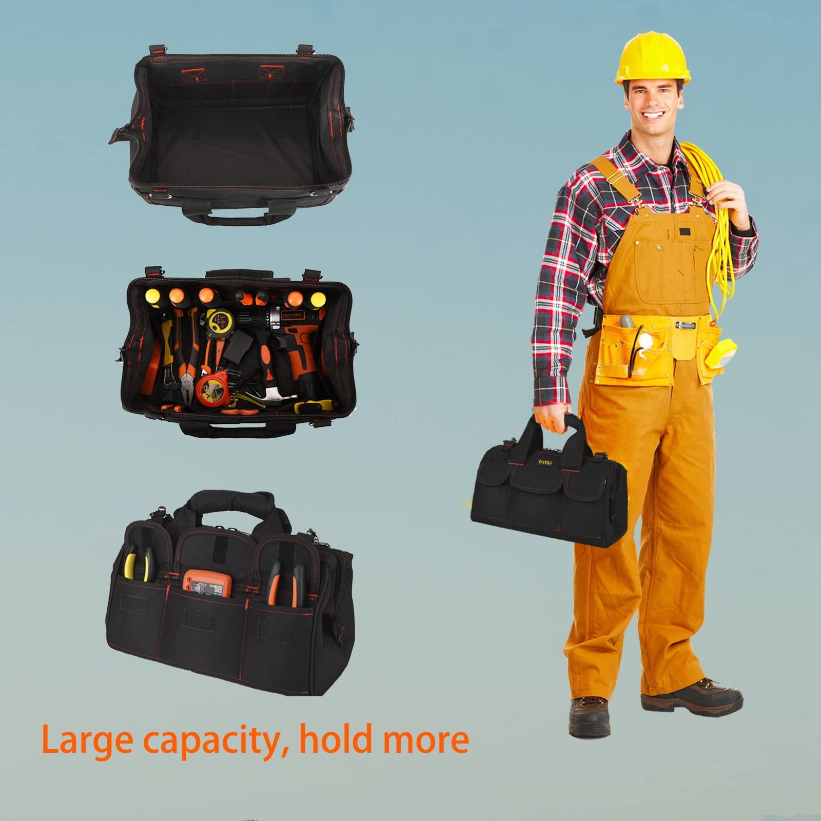 FASTECH 14inch Heavy Duty Toosl Bag With Wide Mouth for Tool Storage, Carrier…