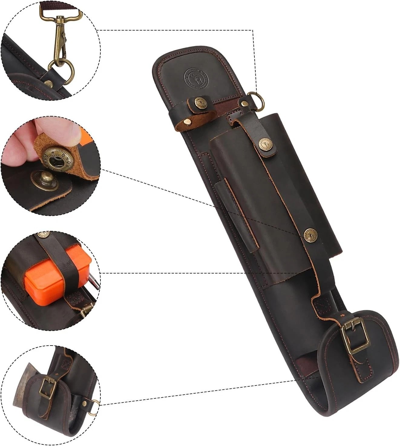 Handcrafted Leather Axe Sling with Pouch & File Holder for Campers & Loggers