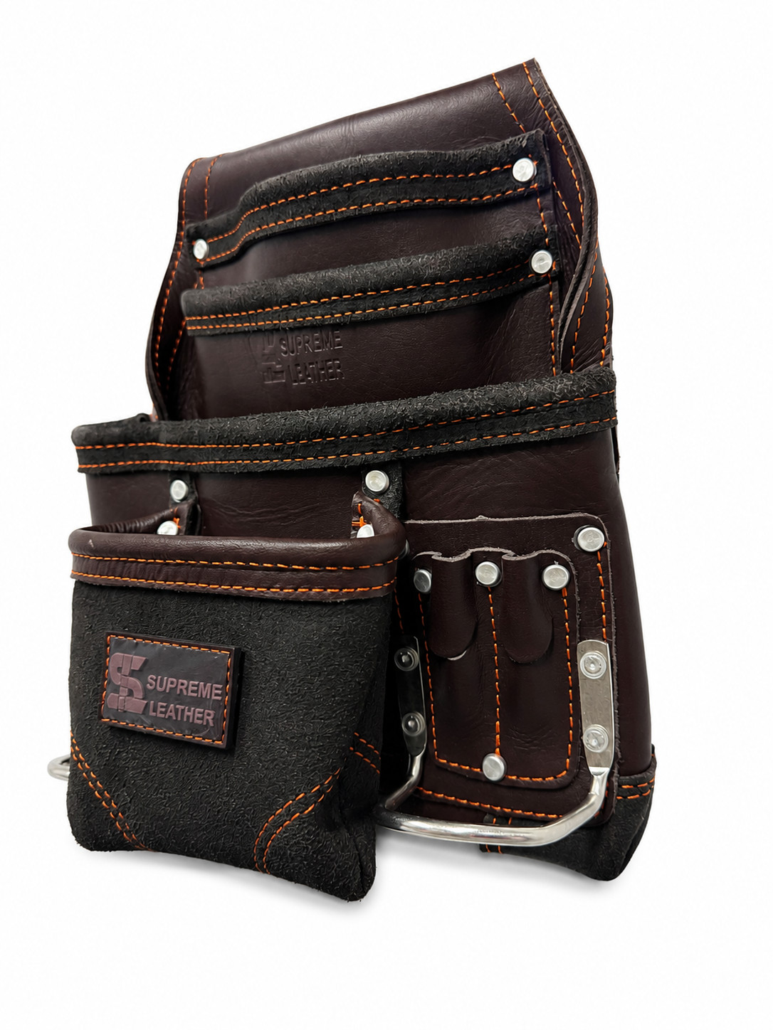 Leather Tool Pouch with Multiple Pockets, Hammer Holder