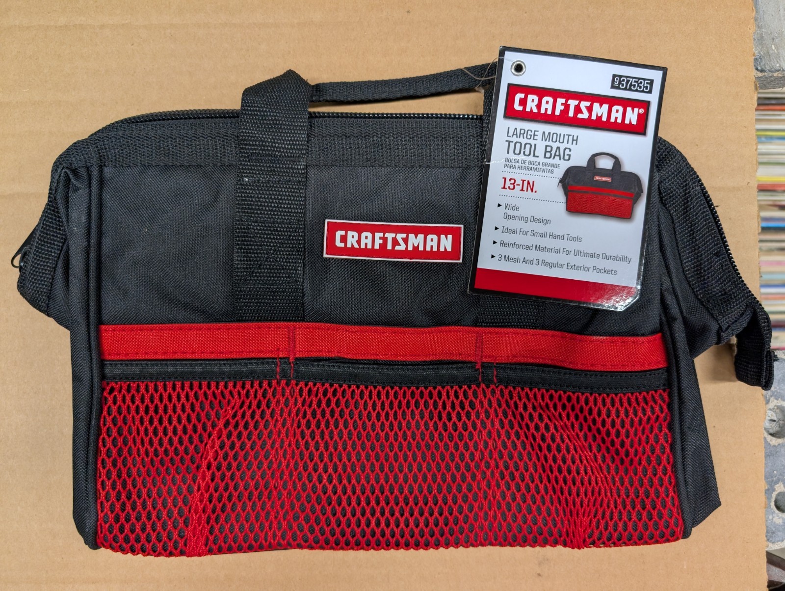 Craftsman 13 in. W X 9.75 in. H Wide Mouth Tool Bag 6 pocket Black/Red