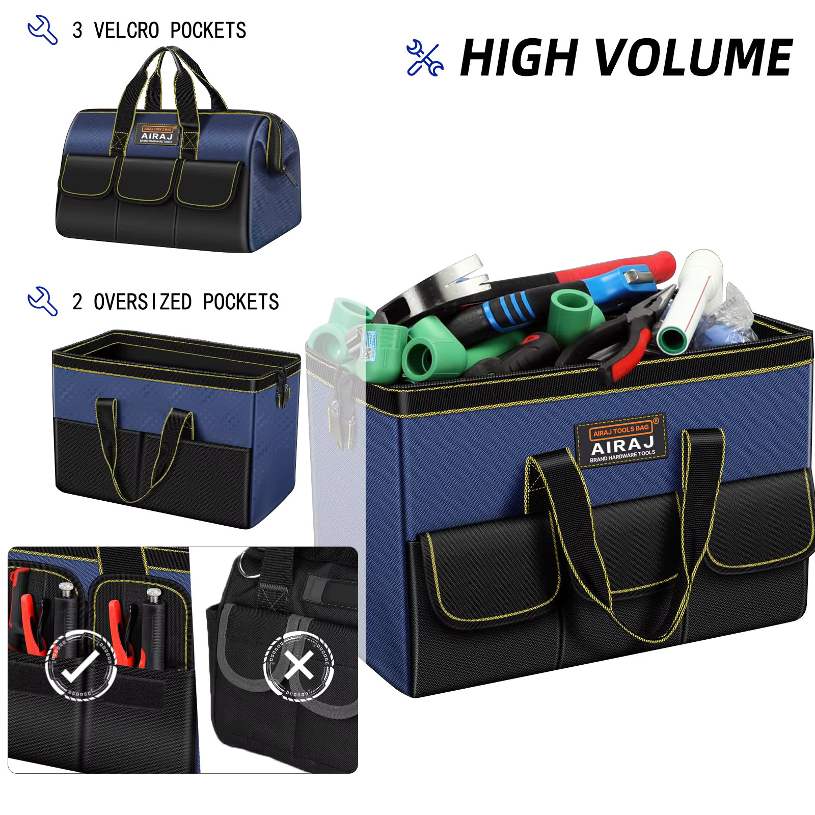 AIRAJ Multifunctional Tool Bags 1680D Oxford Cloth Electrician Wear-Resistant