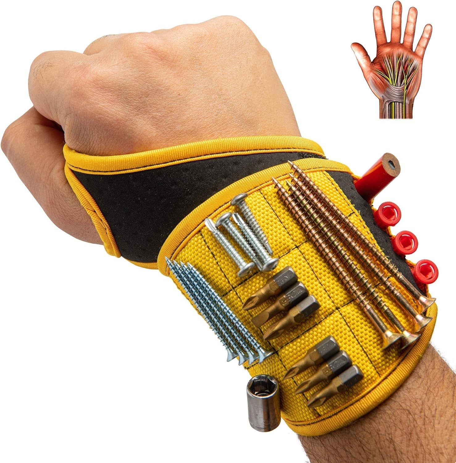 Adjustable Magnetic Wristband with Breathable Design for Tool Organization