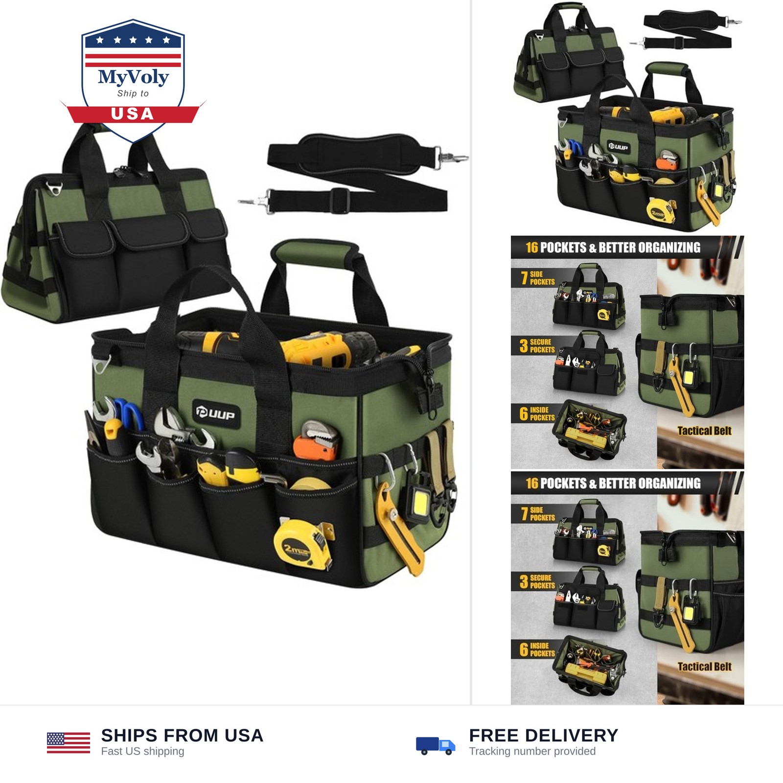 UUP Heavy Duty Tool Bag 15Inch, 16-Pocket Portable Empty Tool Box Organizer |…