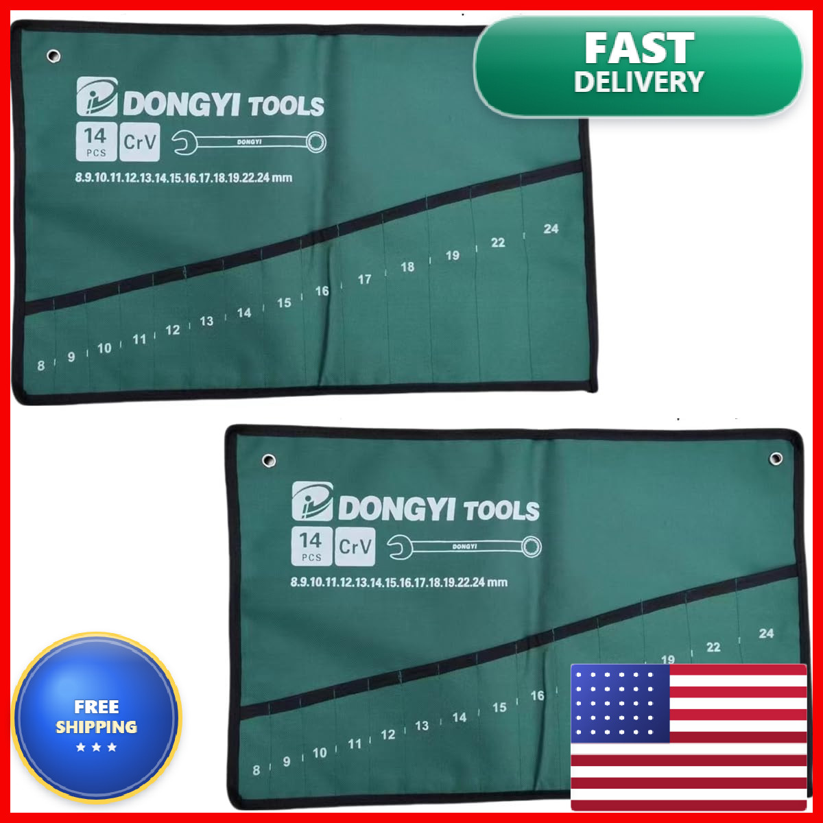 Dracra 2 Pack Wrench Roll Up Pouch Wrench Set Roll Organizer 14 Pocket Slot