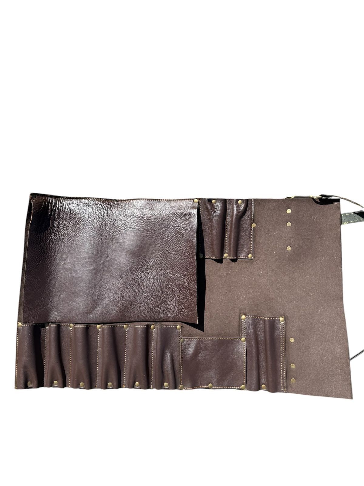 Cowhide Leather Chef knife Roll Bag Portable Storage for Tools Adjustable Strap