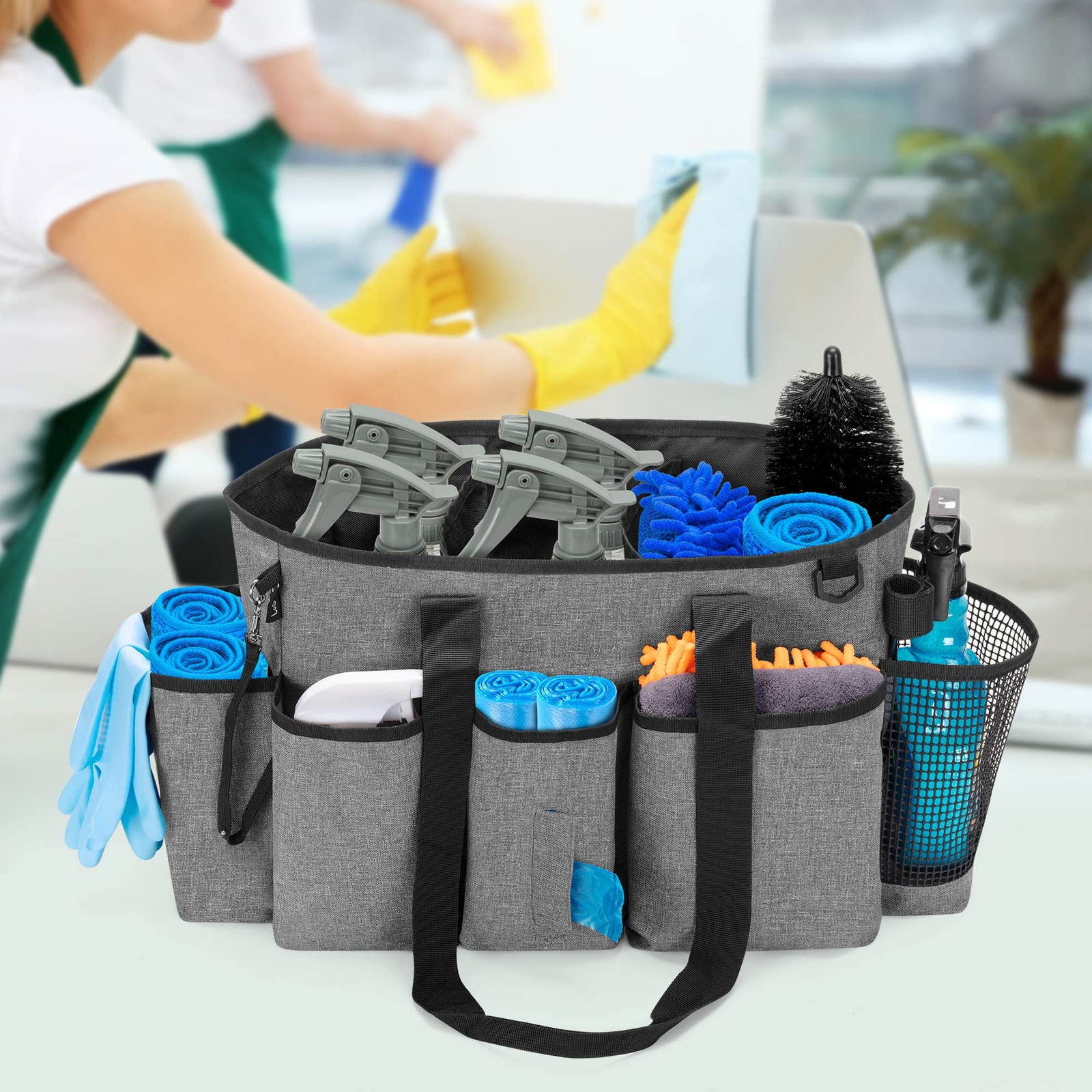 Professional Cleaning Tote Caddy for Cleaning Supply, Gray