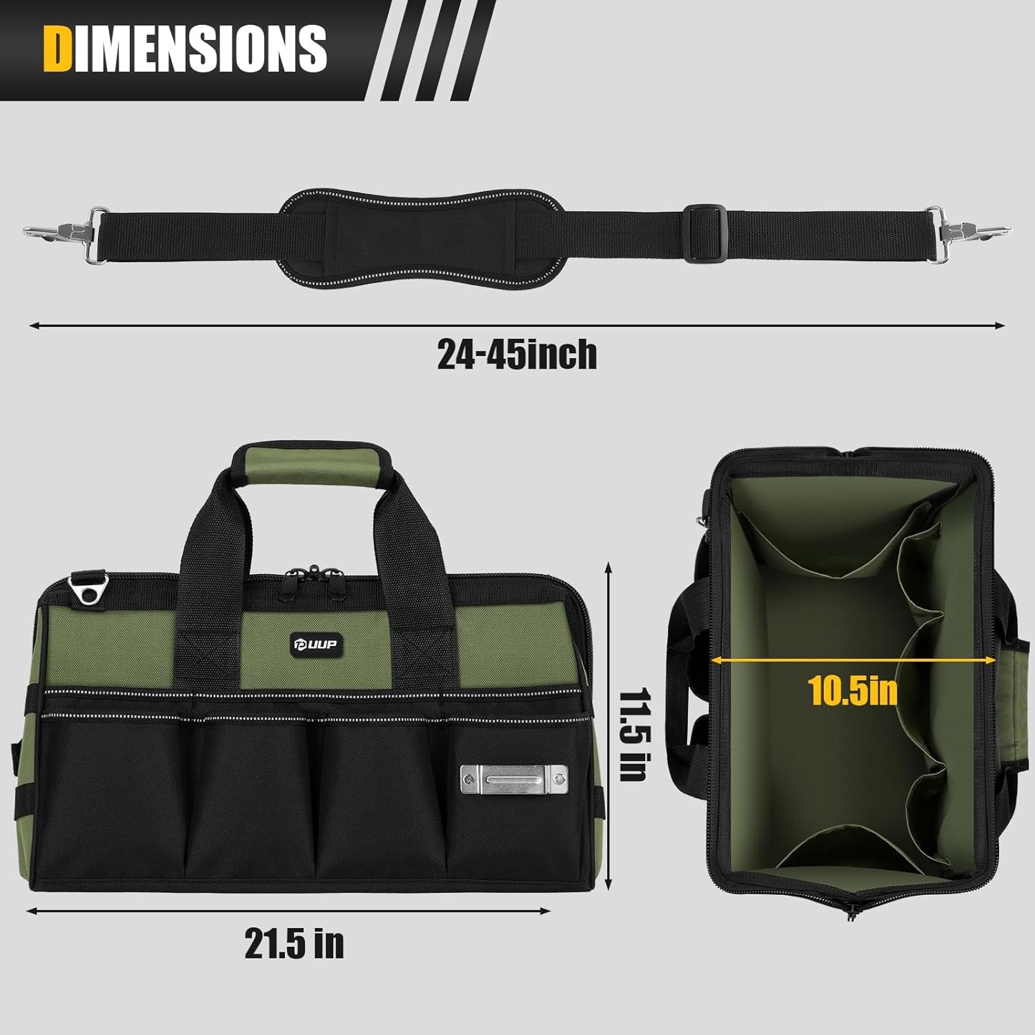 Heavy Duty Tool Bag 20-Inch, Extra Large 16-Pocket Portable Empty Tool Box Organ