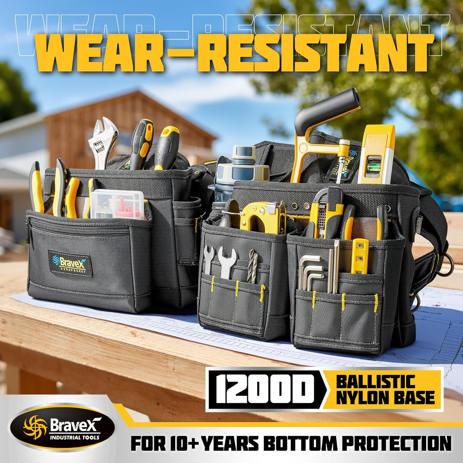 Bravex Tool Belt Suspenders, Tool Vest Pro Ultra 20 Bags H-Style Toolbelt 5 Comb