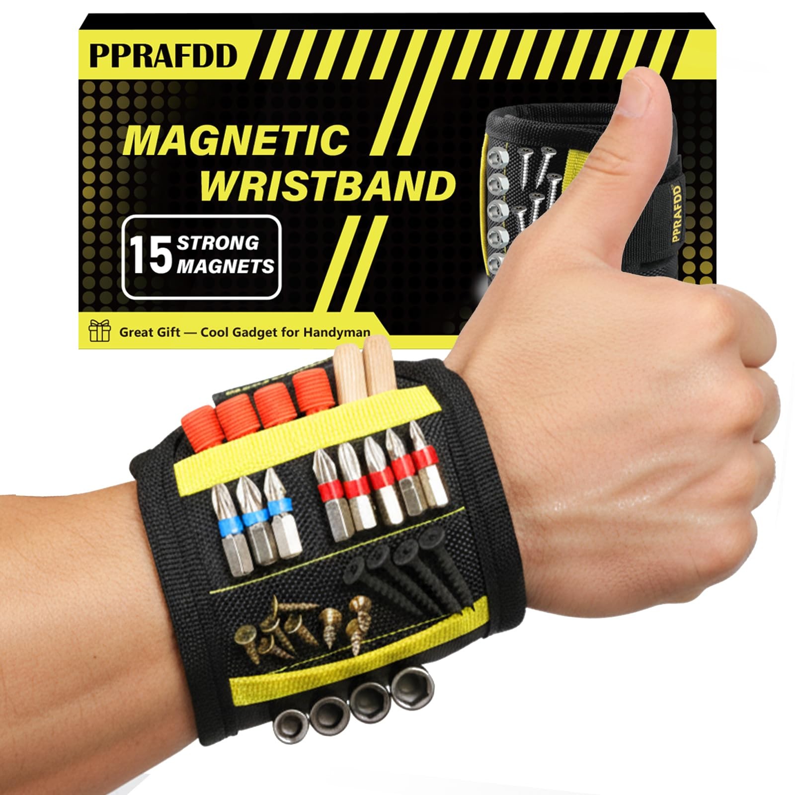 PPRAFDD Magnetic Wristband for Tools, Gift Men One Size, Black and Yellow