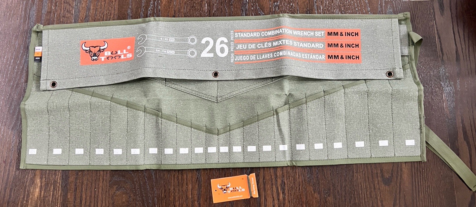 Tool Roll Organizer 26 Pockets for Wrenches, Metric & SAE Durable Cotton Canvas