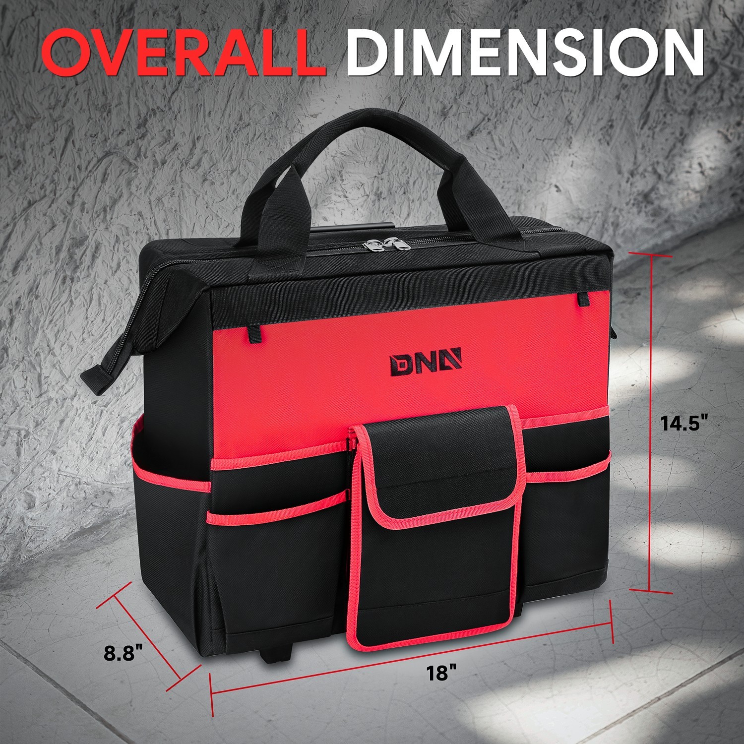 18″L x 8.8″W x 14.5″H 600 Denier Oxford Rolling Tool Bag w/ Telescoping Handle