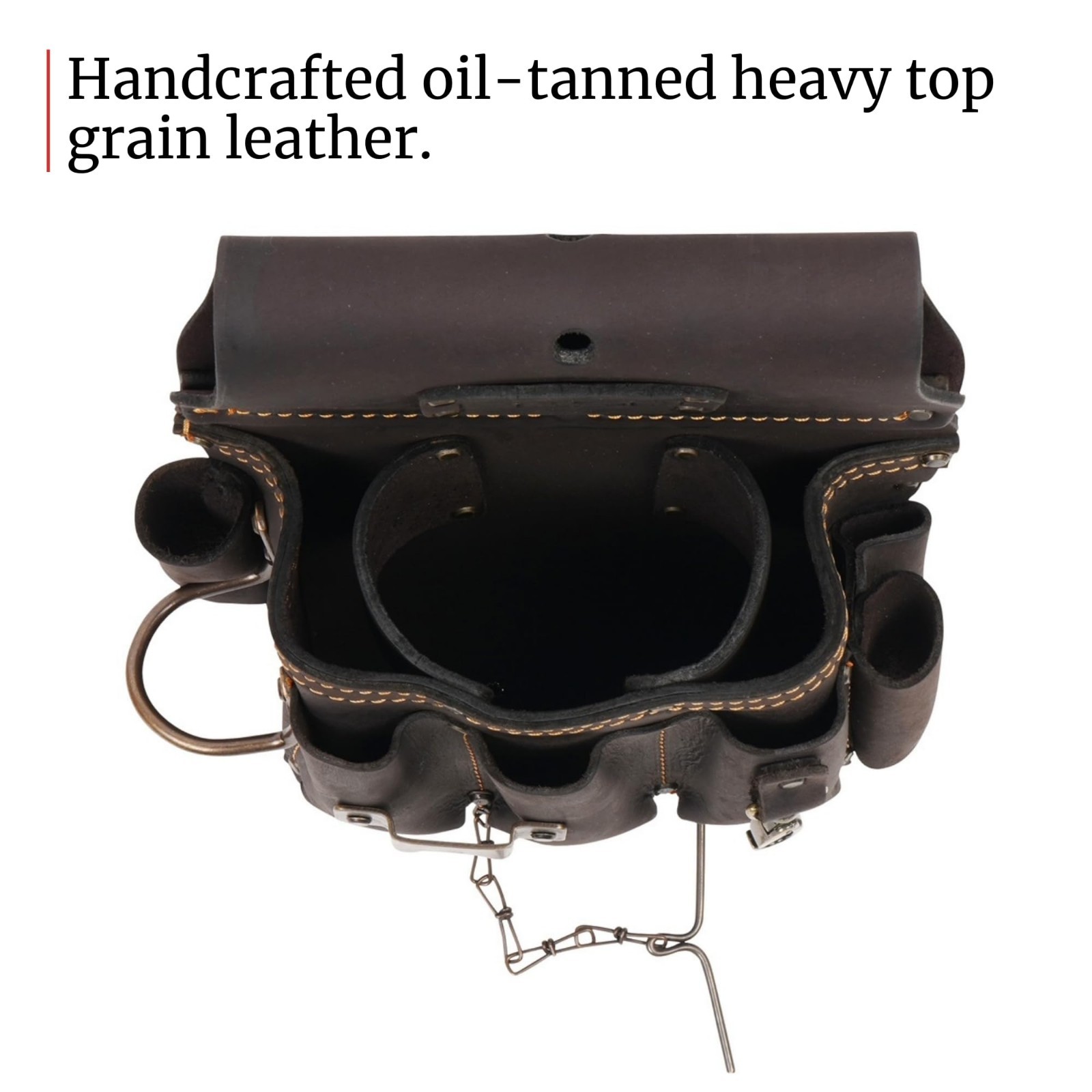 13-in-1 Leather Electrician Tool Pouch w/Hammer Loop, Tape Measure Clip & 6 Pock