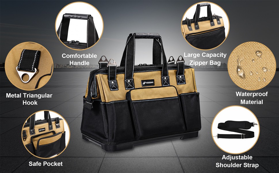 Vshxeng 17″ Large Tool Bag, Heavy Duty, Molded Bottom
