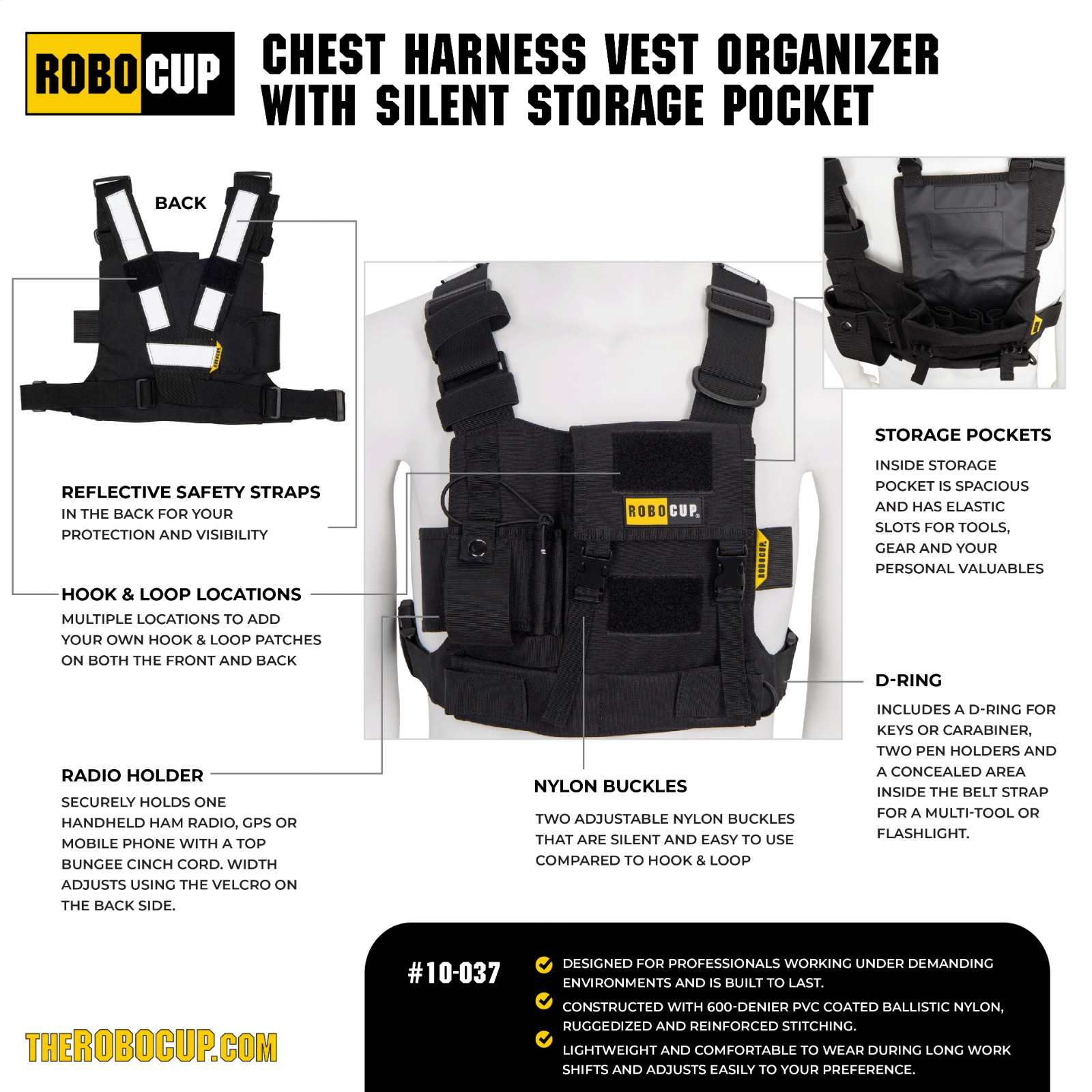 Radio Harness Vest – Pro Fit, Breathable Mesh, Reflective Straps, Secure Pouch