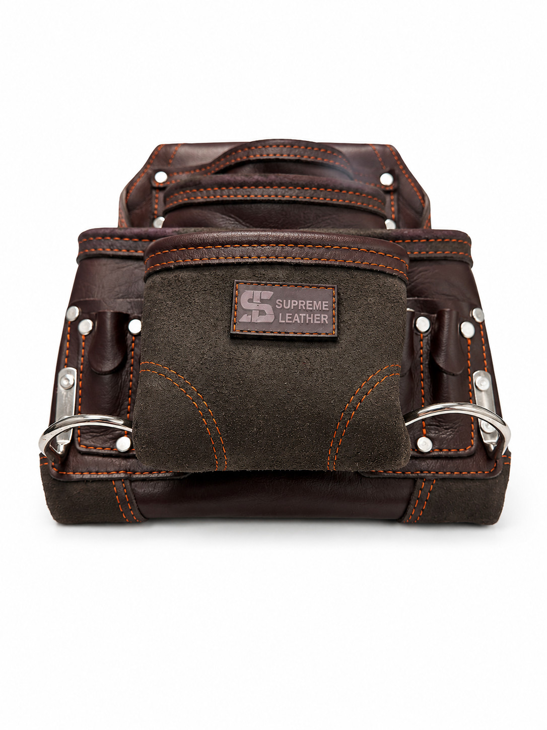 Leather Tool Pouch with Multiple Pockets, Hammer Holder