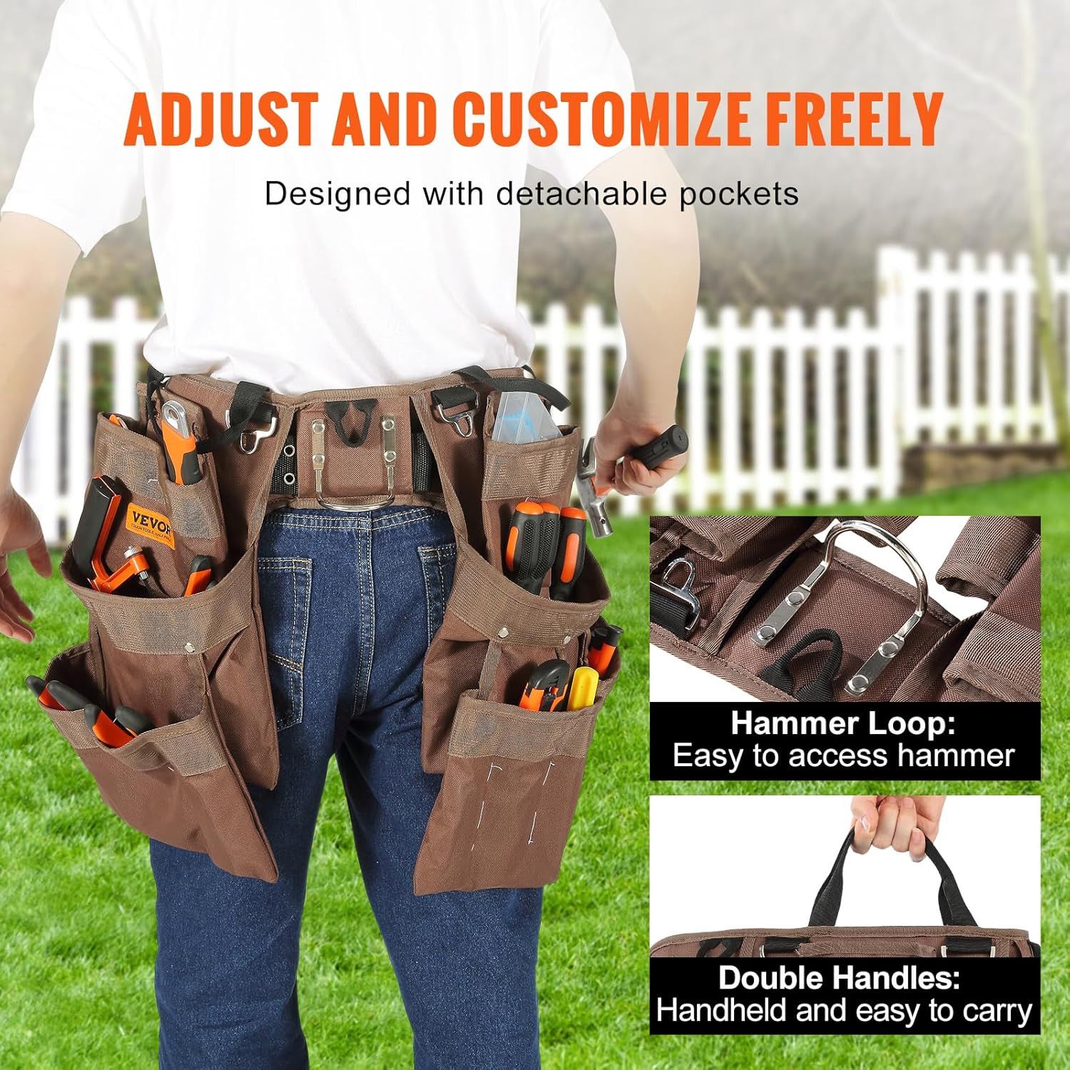 Tool Belt, 19 Pockets, Adjusts from 32 Inches to 54 Inches, Polyester Heavy Duty