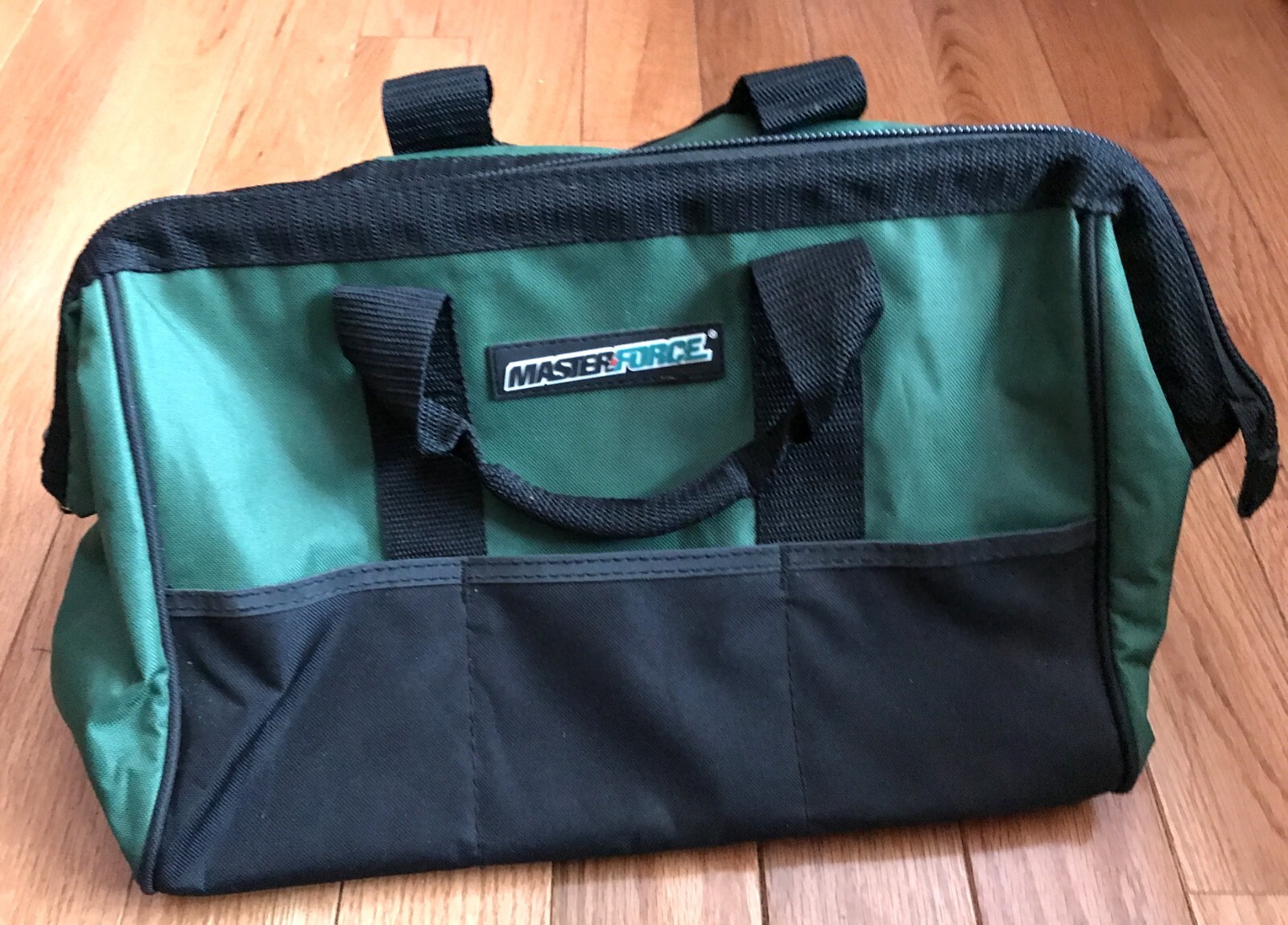 Master Force Tools Large Storage Tote Bag 6 Pockets Black Green Handles 15x10x9