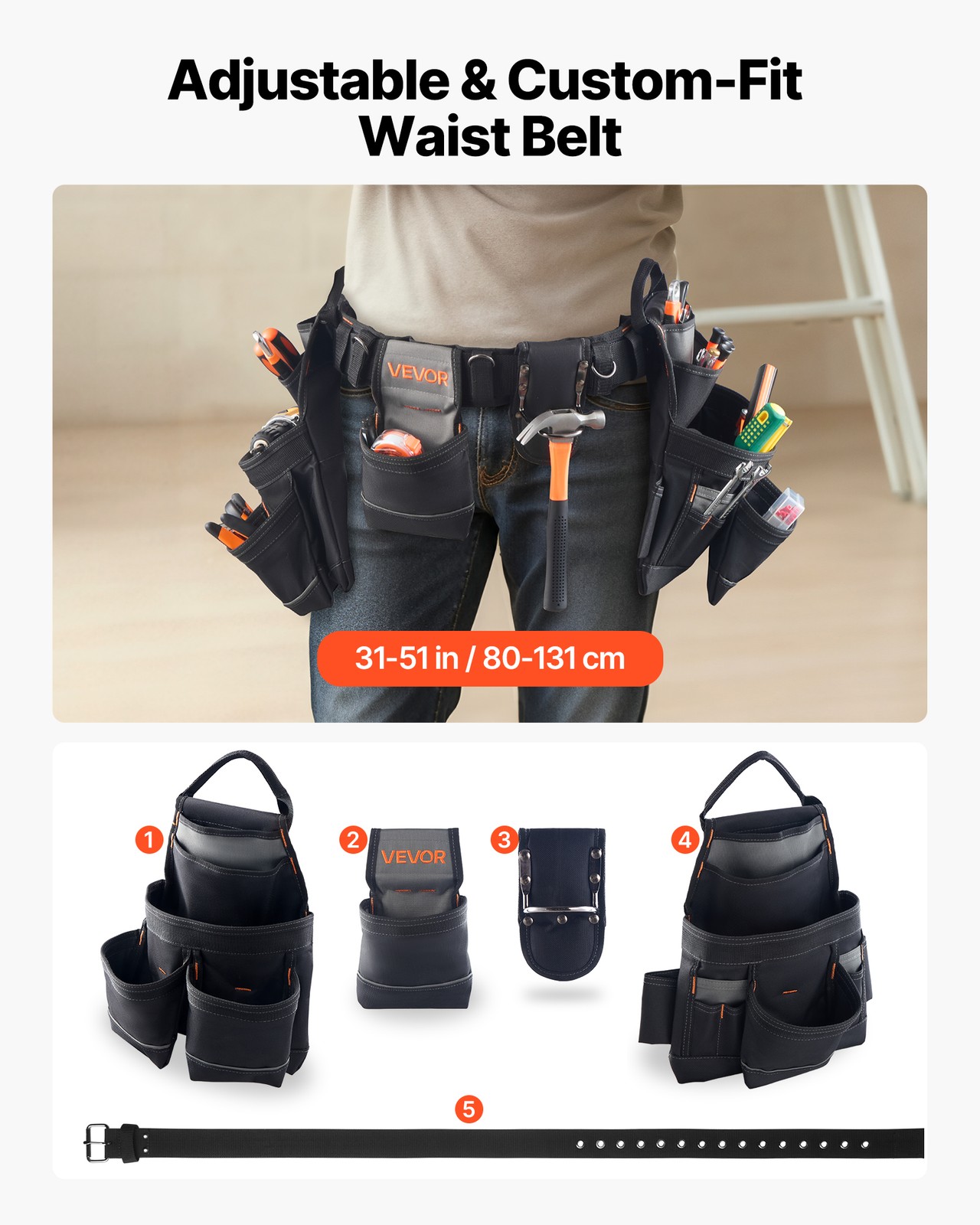VEVOR Tool Belt Electricians Work Belt 18 Pocket Heavy Duty Tool Pouch Organizer