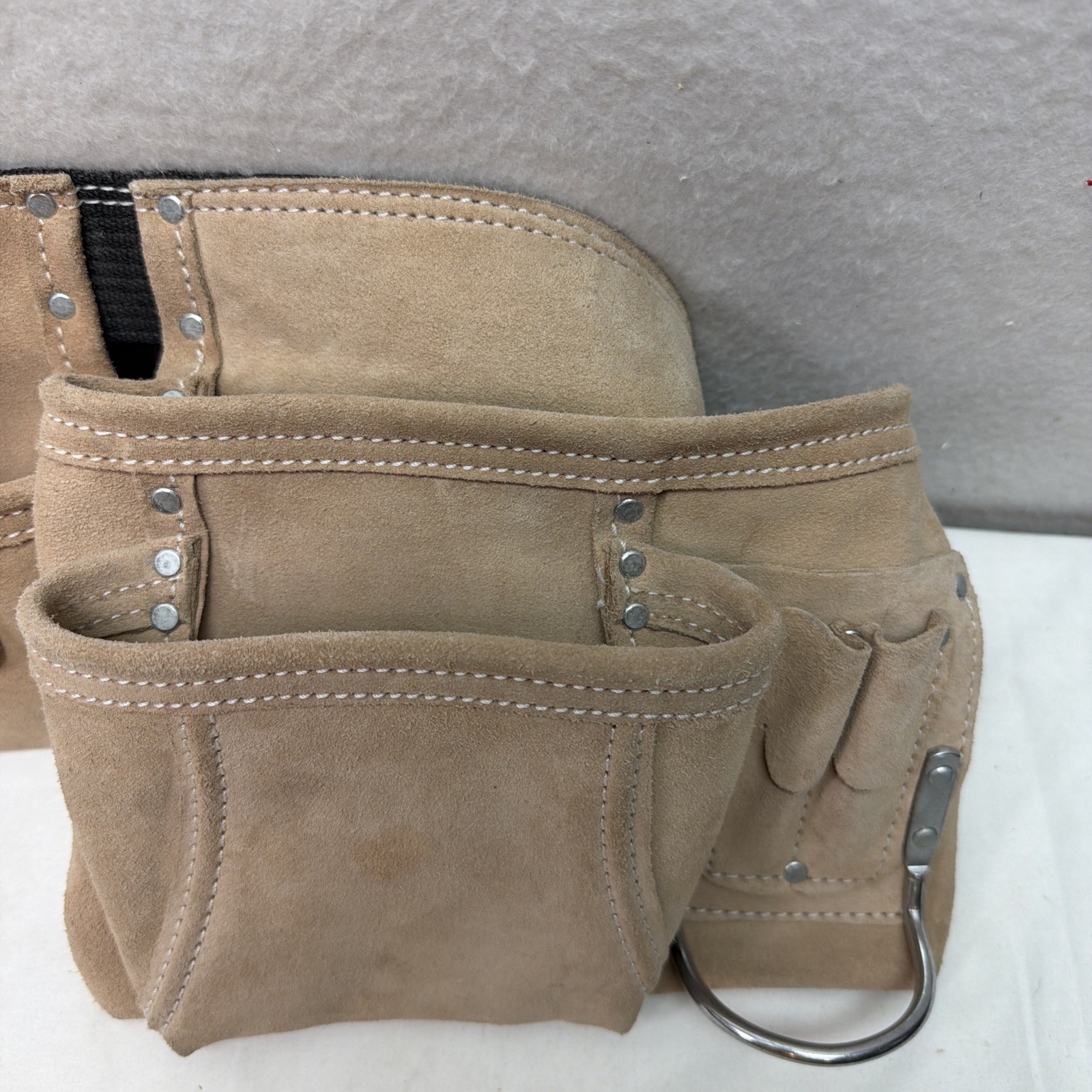 Masterforce Tool Belt Heavy Suede Leather Clip Belt 5 Pocket Apron W/ 2 Hammer