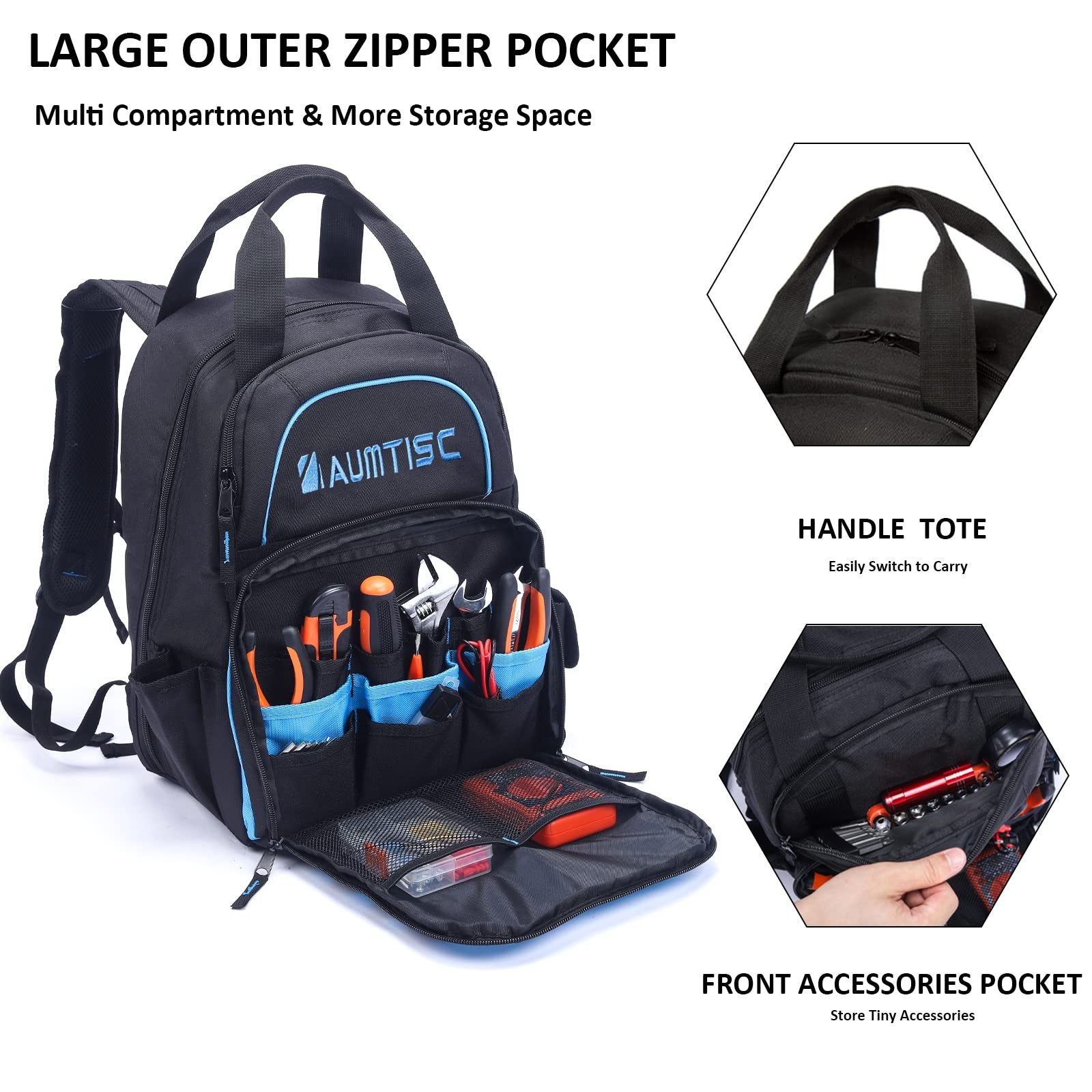 Tool Bag Backpack for Men, Heavy-Duty Tools Storage Organizer Work Bags Backp…