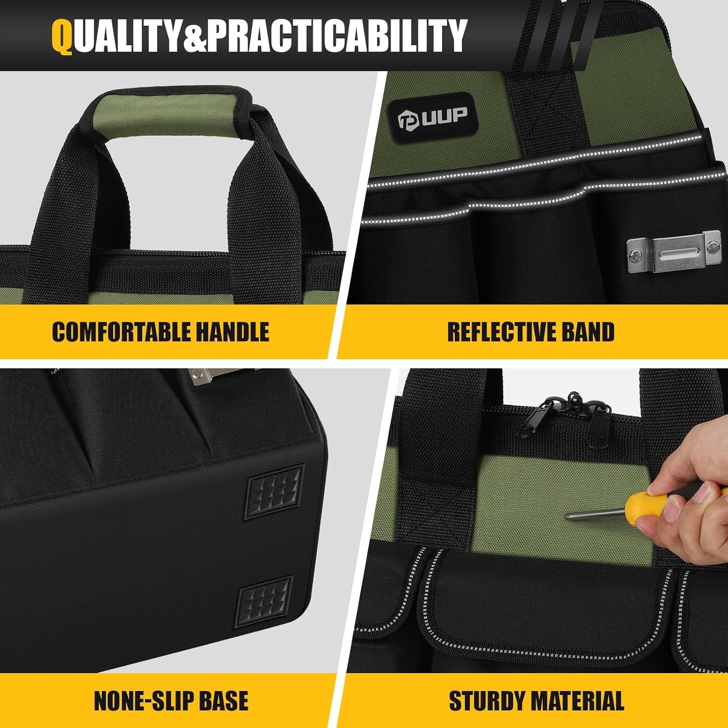 UUP Heavy Duty Tool Bag 15-Inch, 16-Pocket Portable Soft Tool Box Organizer Stor