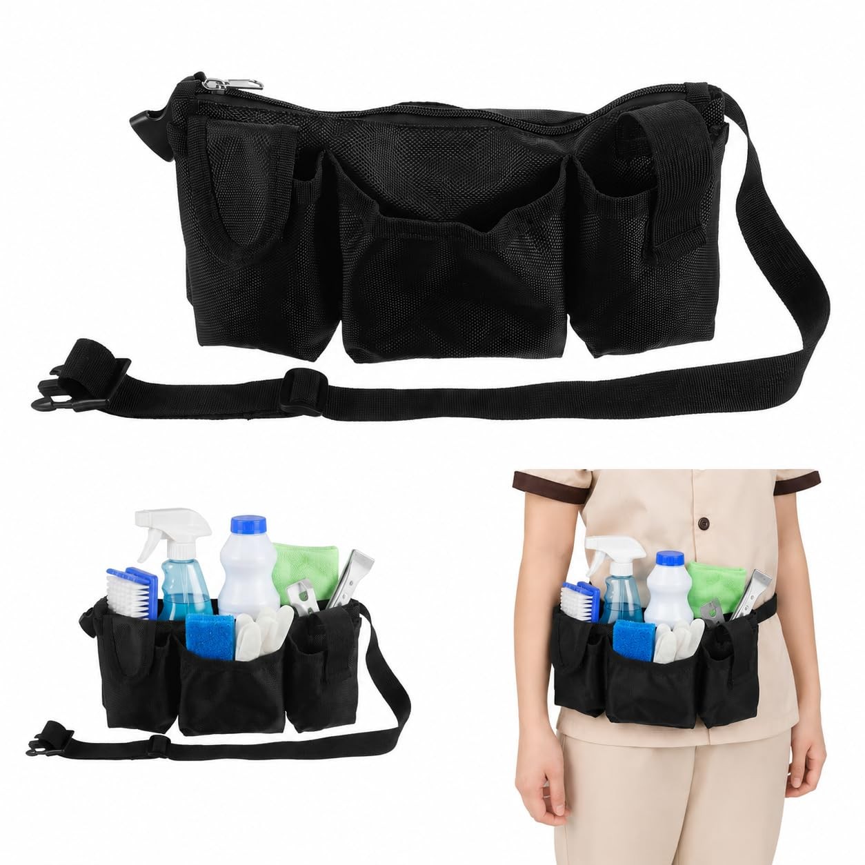 Waist Tool Bag Cleaning Tool Pouch with Multiple Pockets Adjustable Canvas Po…