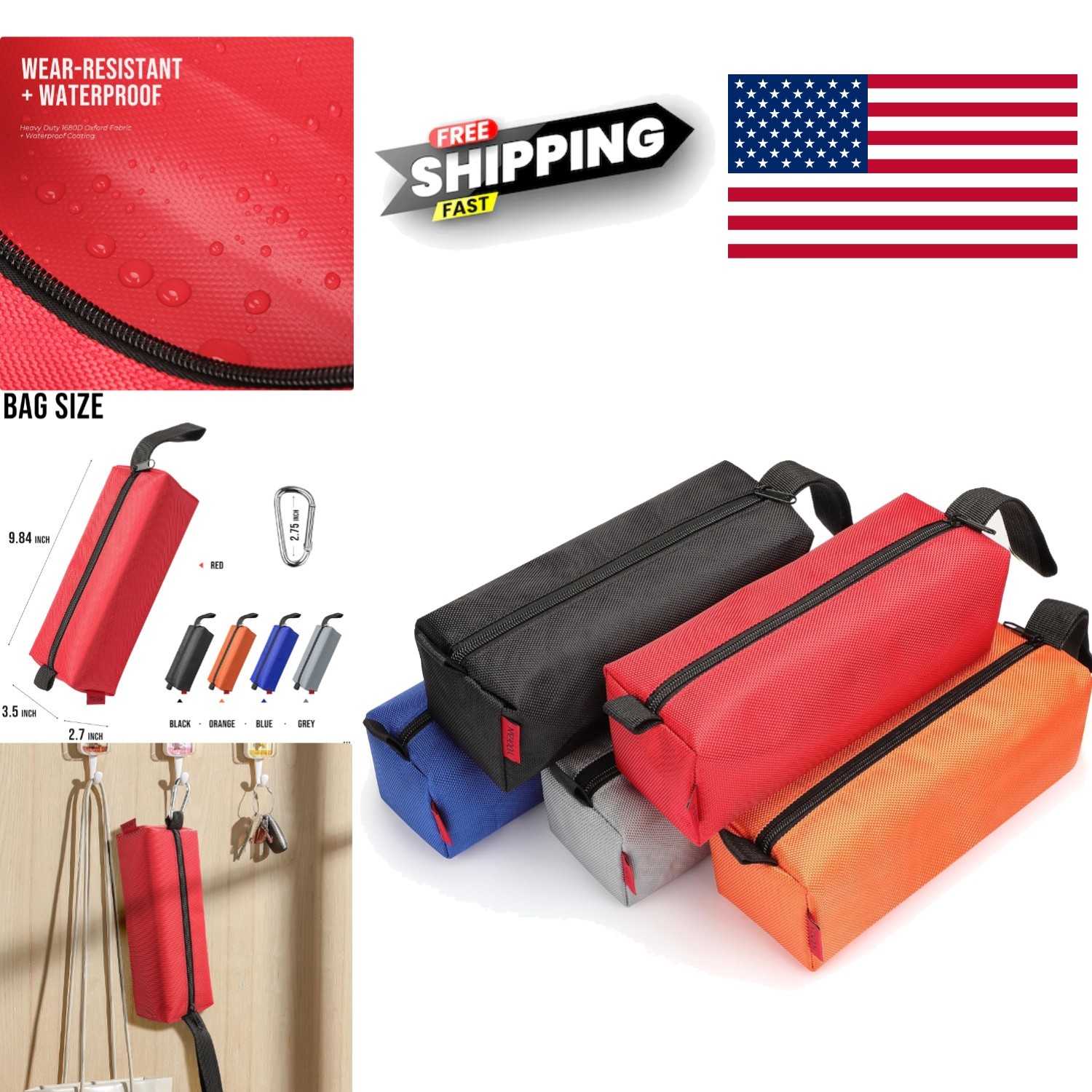 1680D Oxford Fabric Tool Bags 5 Pack Waterproof Zipper Pouches for Professionals