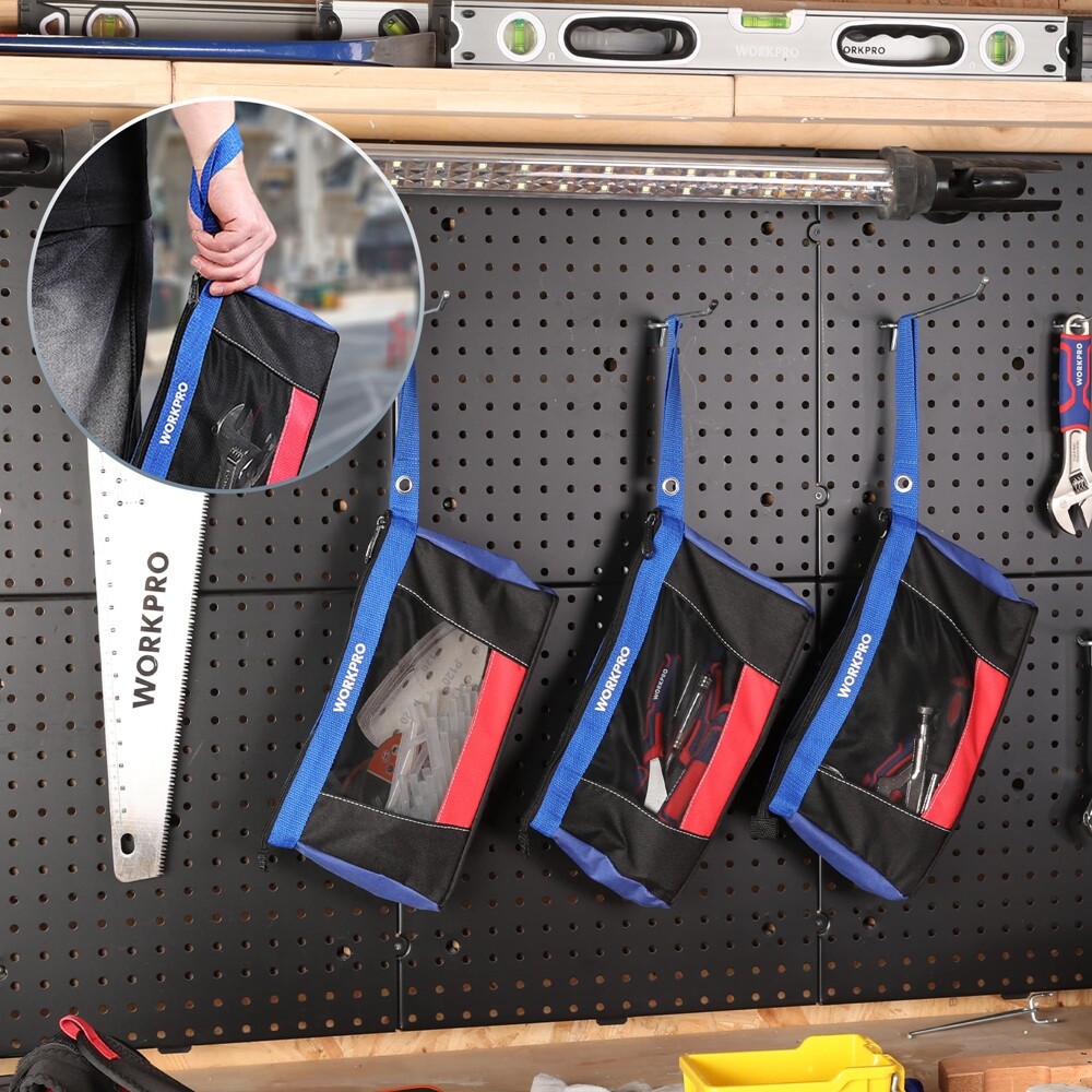 WORKPRO 3 Pack 12″ Tool Pouches Heavy-Duty Small Tool Bag Utility Pouch w/Zipper