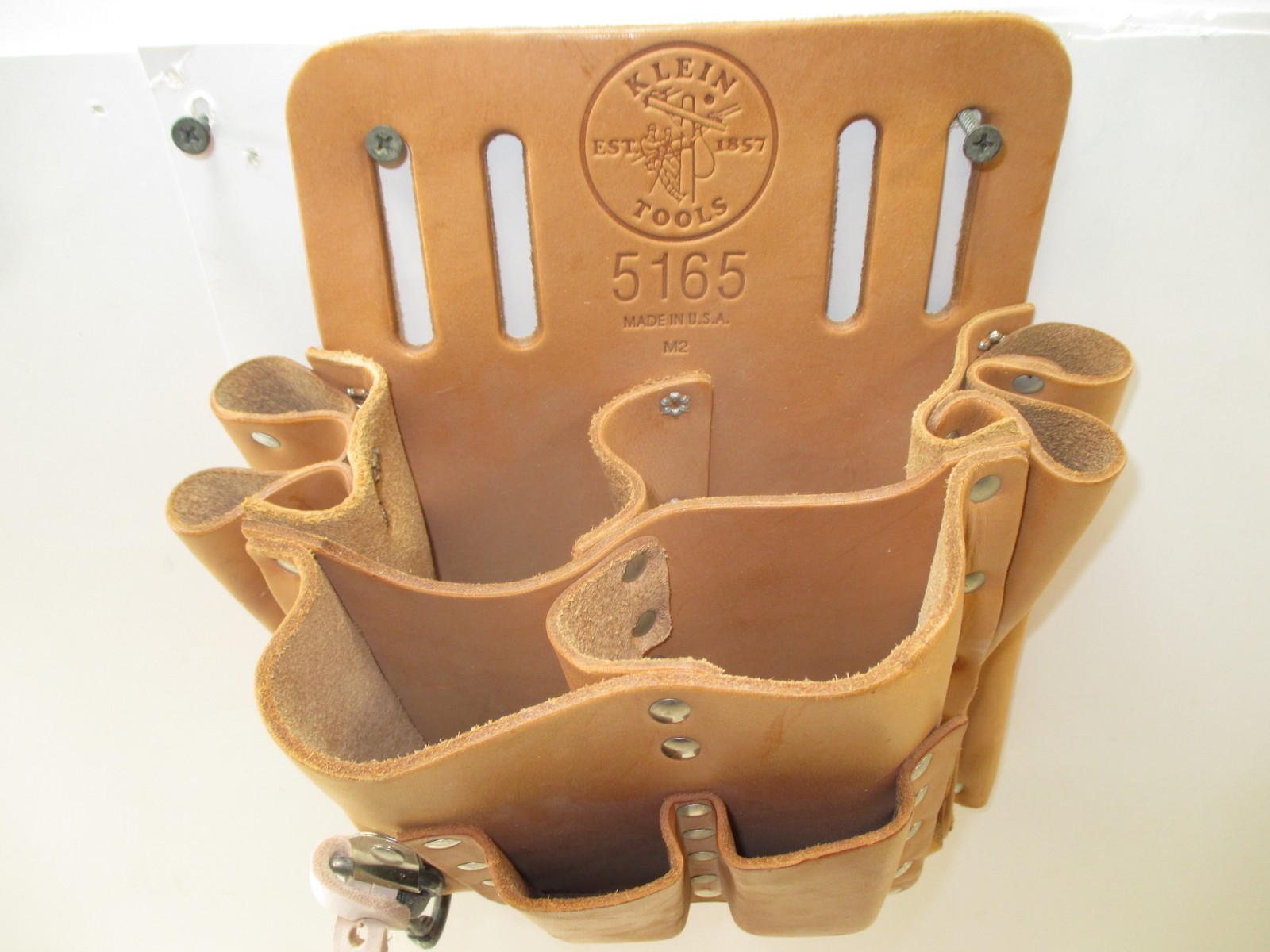 KLEIN TOOLS 5165~10-POCKET -TAN LEATHER TOOL POUCH~TAPE THONG~KNIFE SNAP~U.S.A.